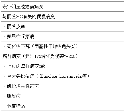 阴茎癌癌前病变有多少转化为鳞状细胞癌仍未知(表 1).