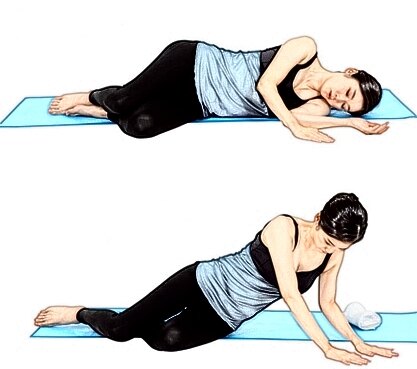 弯曲膝盖置于身体前方1,身体侧卧正确起床舒缓颈腰椎不适六个放松肌肉