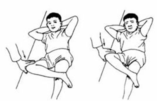 4字试验是指被测试者仰卧平躺,一腿伸直,提起另一侧小腿置于伸直腿的